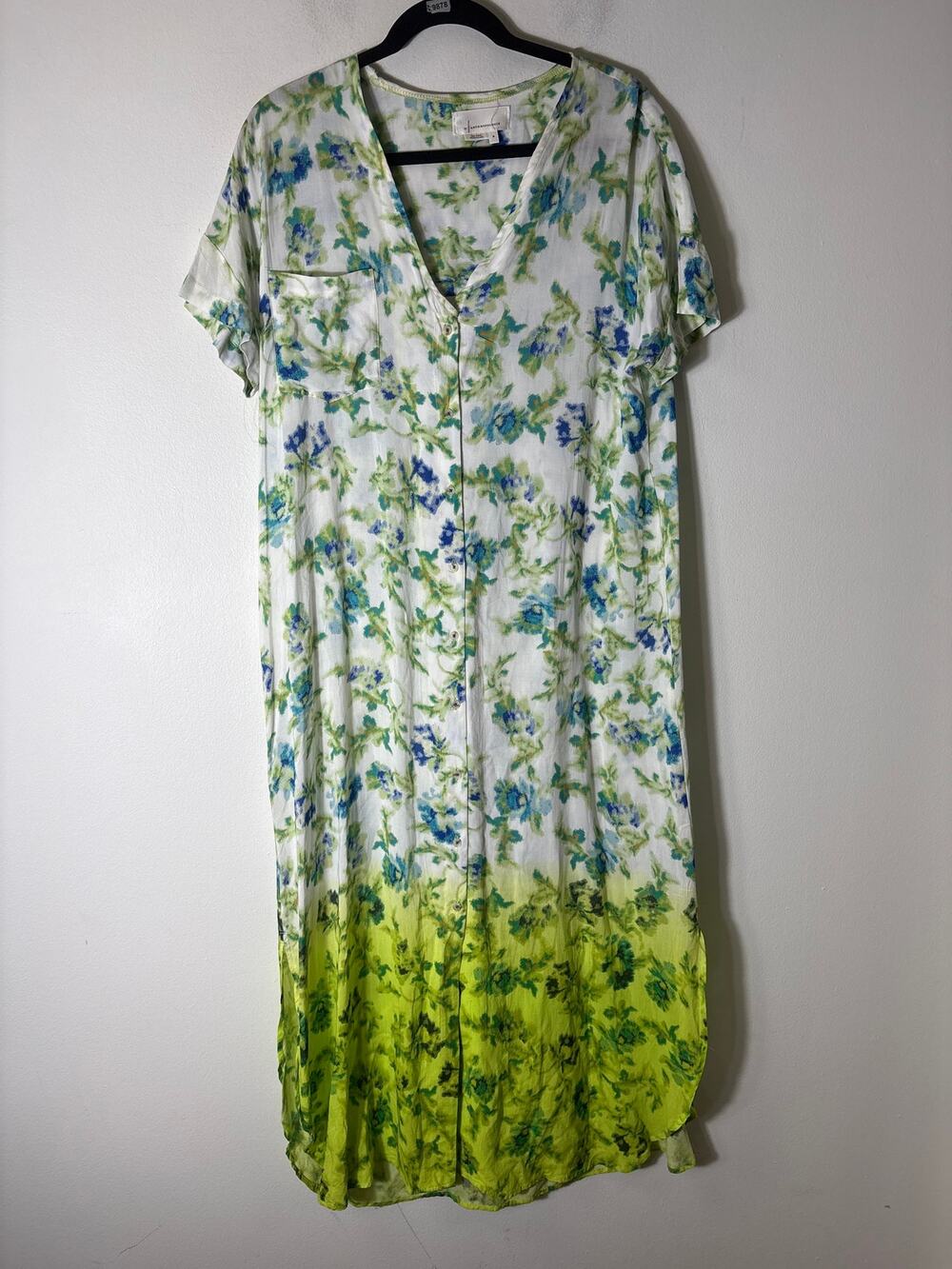 Anthropologie Blue and Green Faded Floral Maxi Dress Sz M